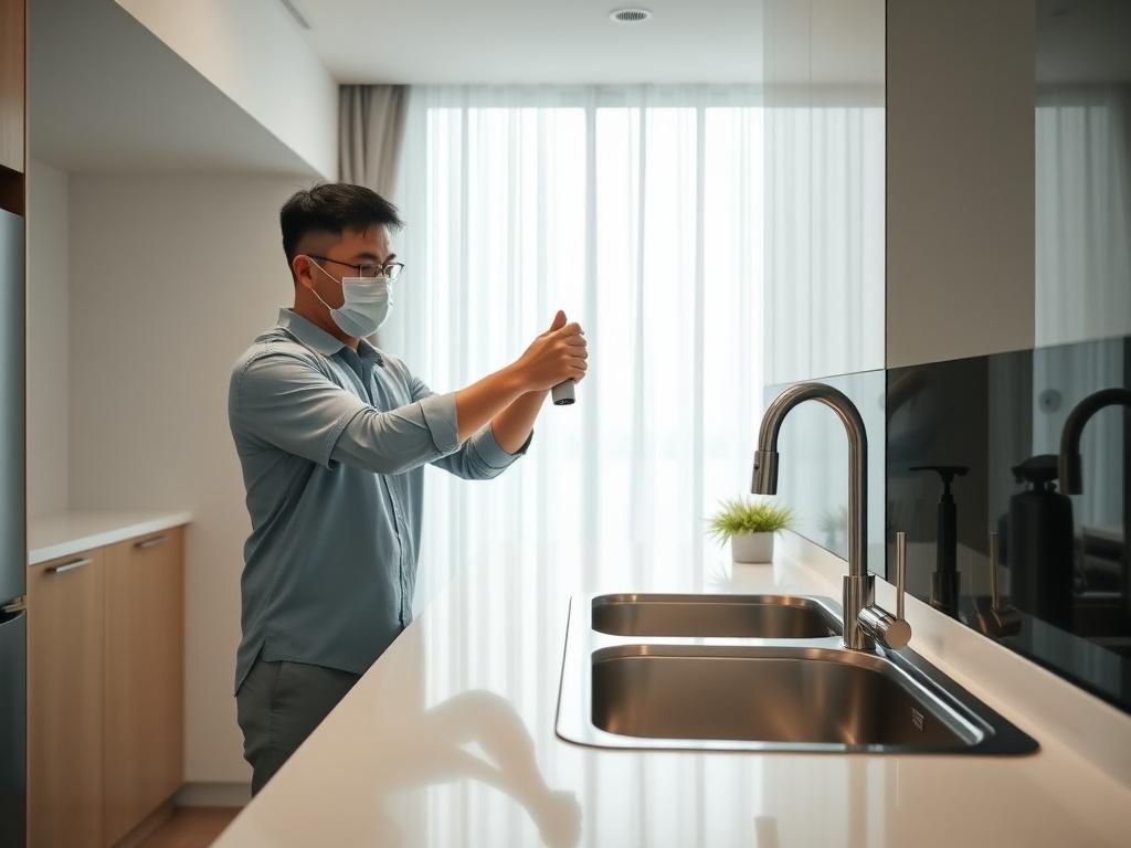 Technician fitting a kitchen faucet