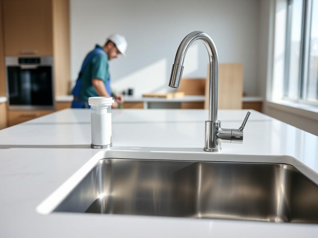 Newly installed kitchen sink and pull-down faucet