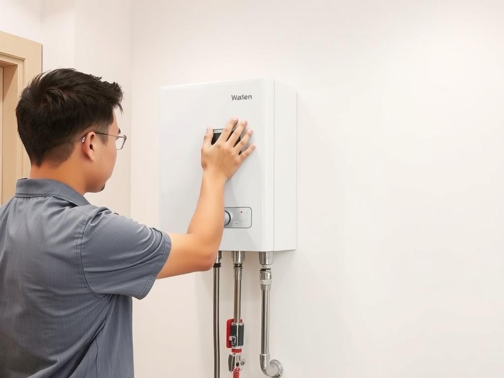 Wall-mounted water heater installation in a Malaysian bathroom