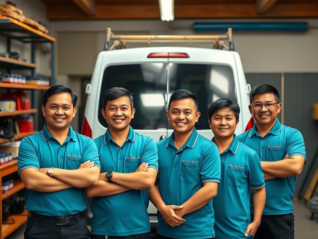 The AquaMend team of plumbers at their Cheras workshop